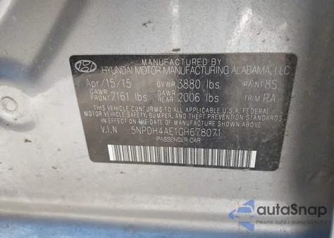 2016 Hyundai Elantra Se z USA, uszkodzony, nr VIN 5NPDH4AE1GH678071